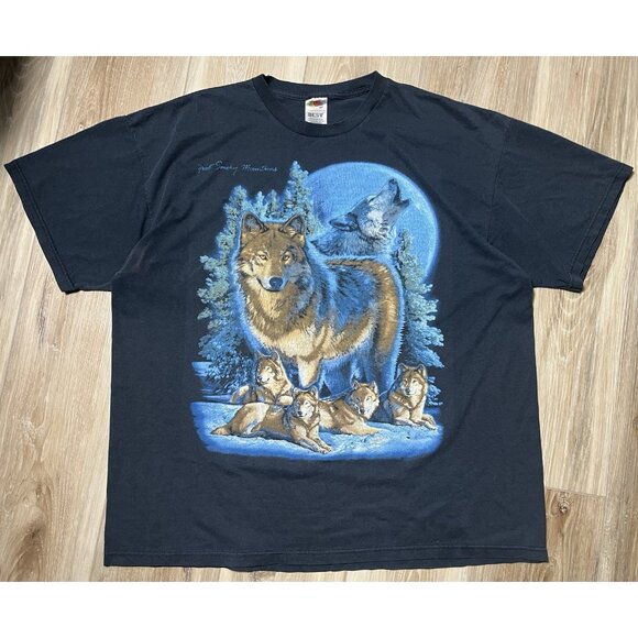 Fruit of the Loom Other - Great Smoky Mountains Wolf Pack Black T-Shirt - Men XXL *Stained